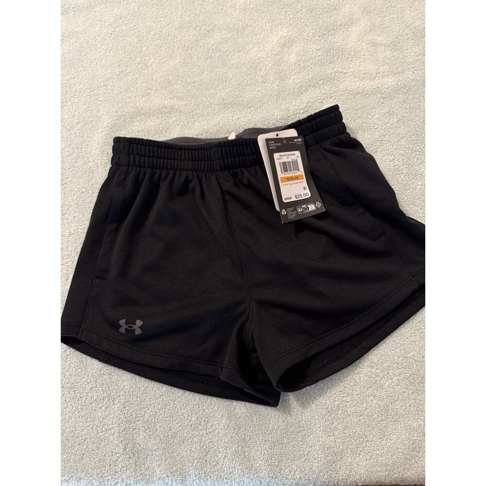 Under Armour Girls Mesh Shorts Youth XS Black Athletic Play Up Loose Fit NWT